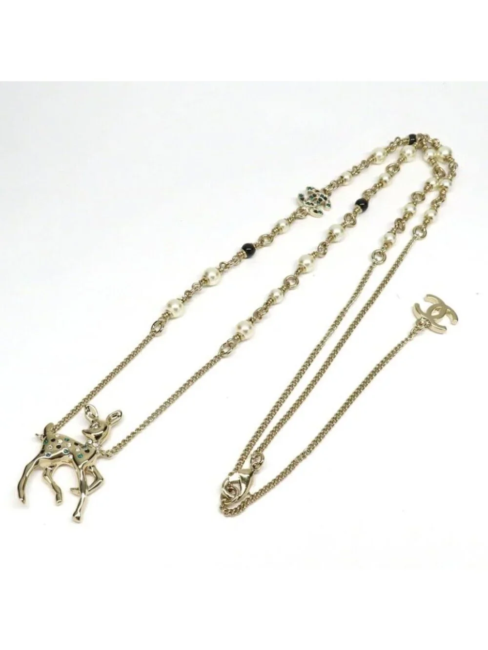 Chanel Bambi Necklace Faux Pearl Gold Stone Accessory